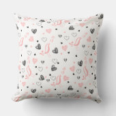 Hand Drawn Hearts Pillow Romantic Love Gift Design クッション (正面)