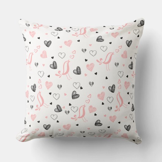 Hand Drawn Hearts Pillow Romantic Love Gift Design クッション (正面)