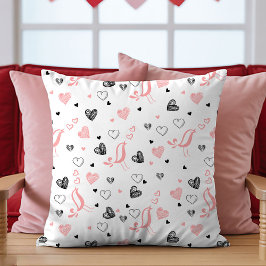 Hand Drawn Hearts Pillow Romantic Love Gift Design クッション