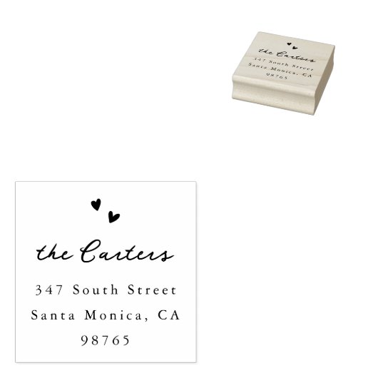 Hand Drawn Hearts Whimsical Script Name & Address ラバースタンプ (押印)