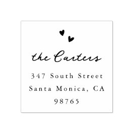 Hand Drawn Hearts Whimsical Script Name & Address ラバースタンプ