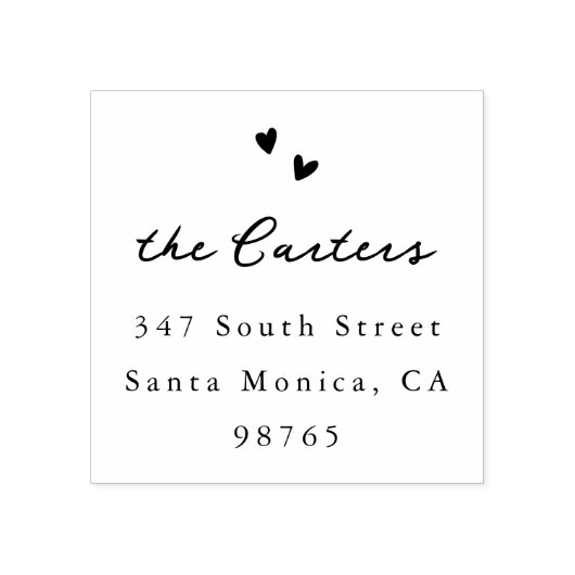 Hand Drawn Hearts Whimsical Script Name & Address ラバースタンプ (インプリント)