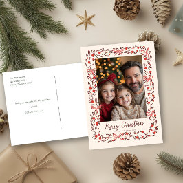 Hand Drawn Holiday Wreath & Bows Photo Postcard シーズンポストカード