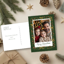 Hand Drawn Holiday Wreath & Bows Photo Postcard シーズンポストカード