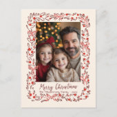 Hand Drawn Holiday Wreath & Bows Photo Postcard シーズンポストカード (正面)