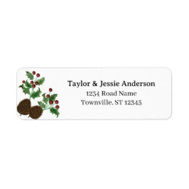 Hand Drawn Holly & Pine Cones Return Address Label ラベル
