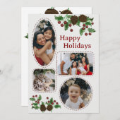 Hand Drawn Holly & Pinecones Christmas Card シーズンカード (正面/裏面)