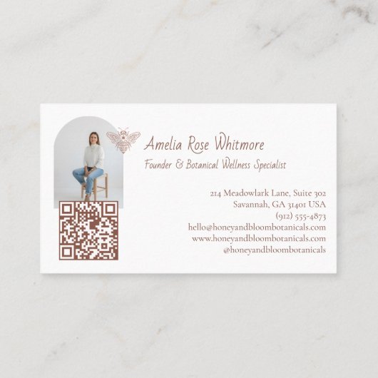 Hand Drawn Honey Bee Floral Botanical Farm Photo 名刺 (裏面)