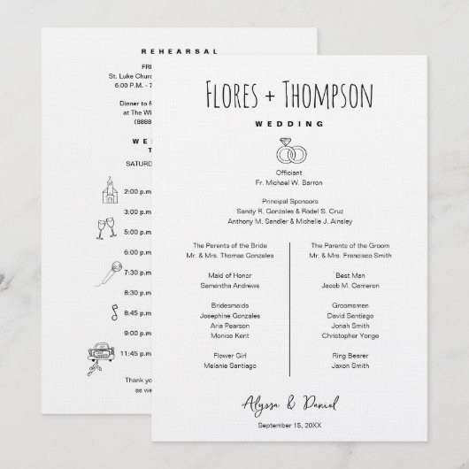 Hand drawn Icons  wedding Timeline bridal party  招待状 (正面/裏面)