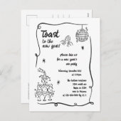 Hand Drawn Illustrated New Years Eve Party シーズンポストカード (正面/裏面)