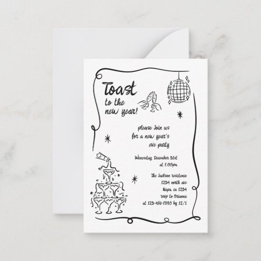 Hand Drawn Illustrated New Years Eve Party In ノートカード (正面)