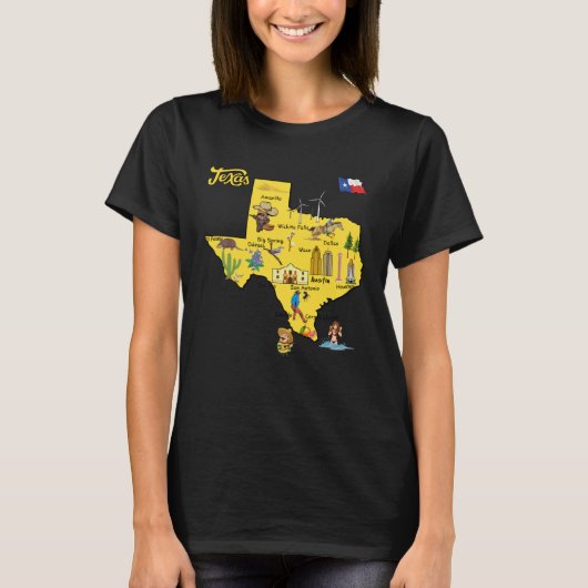 Hand Drawn Illustration of Texas Map Tourist Desti Tシャツ (正面)