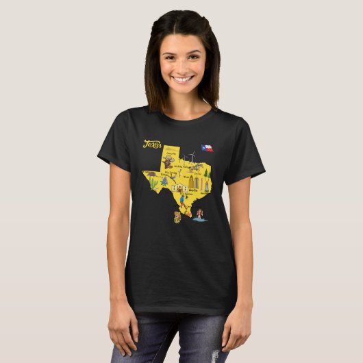 Hand Drawn Illustration of Texas Map Tourist Desti Tシャツ (正面フル)