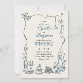 Hand Drawn Illustrations Doodles Whimsical Wedding 招待状 (正面)