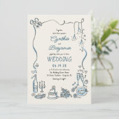 Hand Drawn Illustrations Doodles Whimsical Wedding 招待状 (スタンド正面)