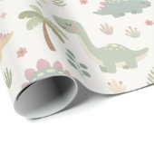 Hand-Drawn Illustrations Pastel Friendly Dinosaurs ラッピングペーパー (ロールコーナー)