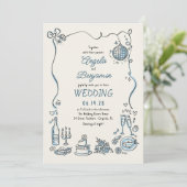 Hand Drawn Illustrations Whimsical Retro Wedding 招待状 (スタンド正面)