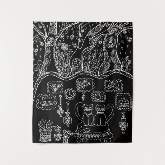 Hand-drawn intricate cats タペストリー (正面)