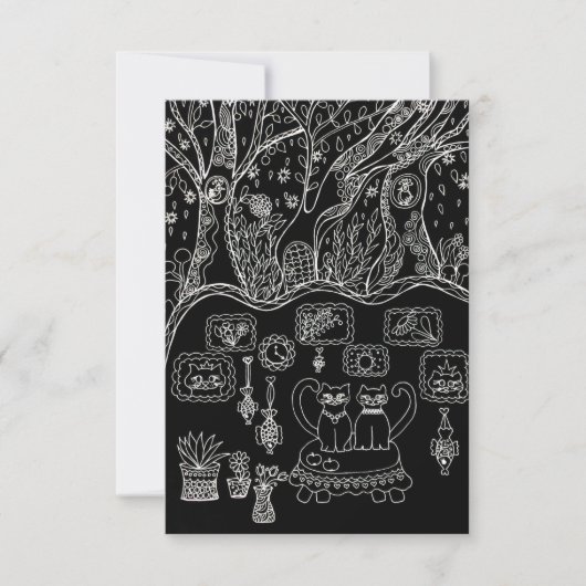 Hand-Drawn Intricate Cats Thank You Card サンキューカード (正面)