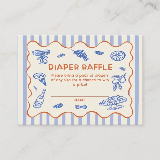 Hand Drawn Italian Baby Shower Diaper Raffle エンクロージャーカード (正面)