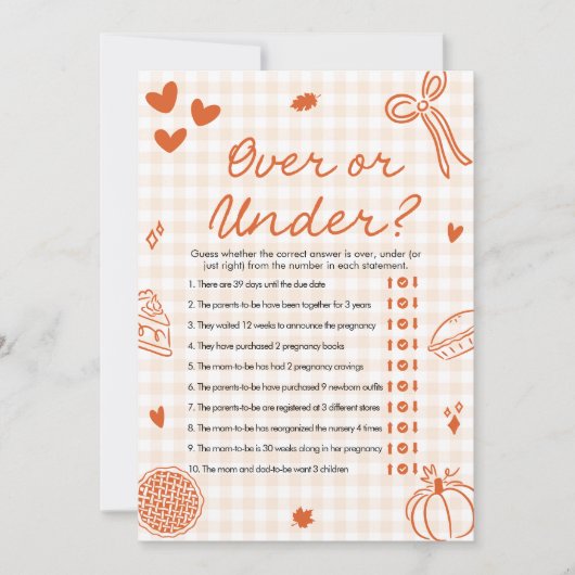 Hand Drawn Italian Over Or Under Baby Shower Game 招待状 (正面)