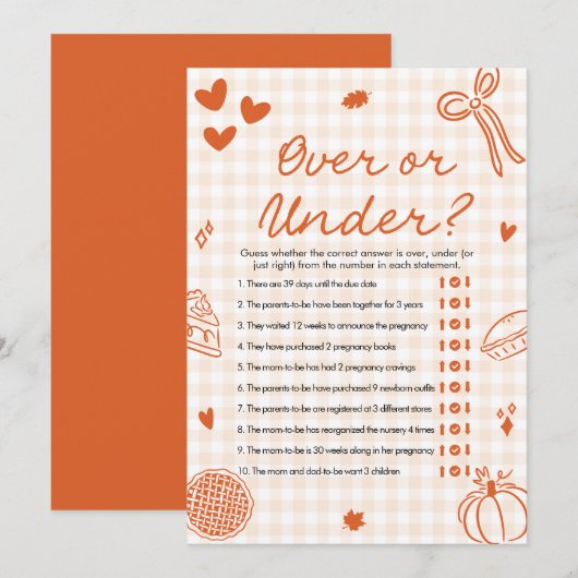 Hand Drawn Italian Over Or Under Baby Shower Game 招待状 (正面/裏面)