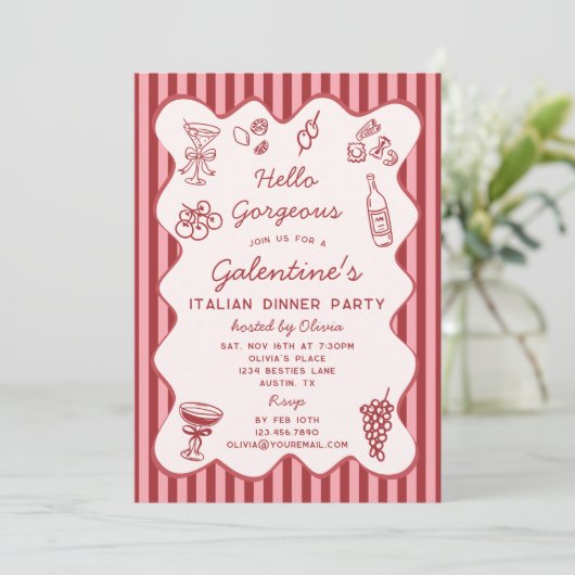 Hand Drawn Italian Pasta Dinner Galentines Party 招待状 (スタンド正面)
