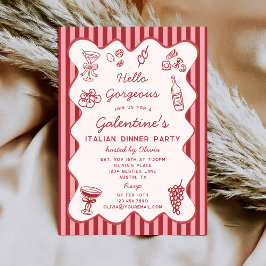 Hand Drawn Italian Pasta Dinner Galentines Party 招待状