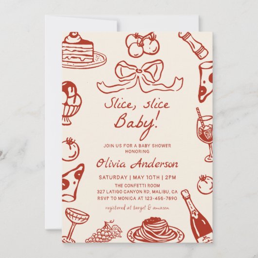 Hand Drawn Italian Pizza Slice slice Baby Shower 招待状 (正面)