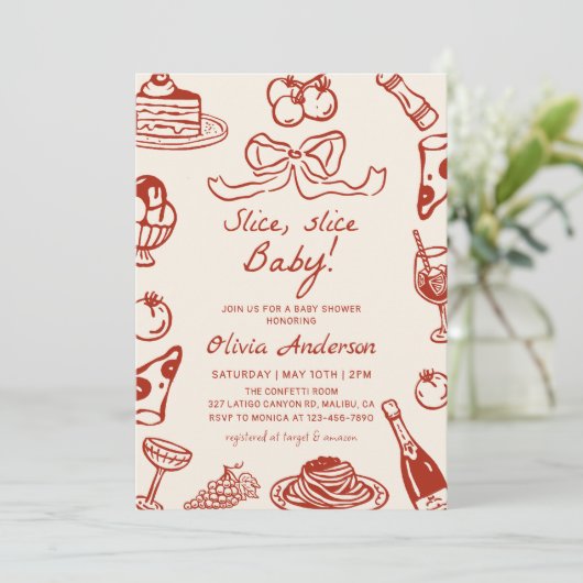 Hand Drawn Italian Pizza Slice slice Baby Shower 招待状 (スタンド正面)