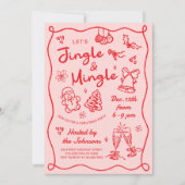 Hand Drawn Jingle and Mingle Christmas Party 招待状 (正面)