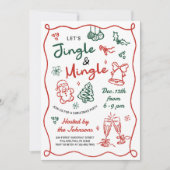 Hand Drawn Jingle and Mingle Christmas Party 招待状 (正面)