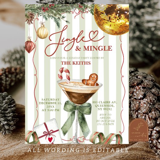 Hand Drawn Jingle and Mingle Christmas Party 招待状