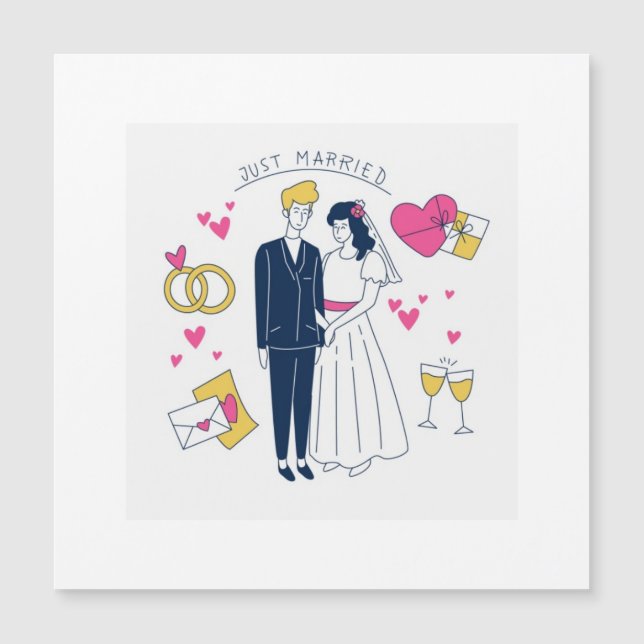 Hand-Drawn "Just Married" Couple Wedding Keepsake  (正面)