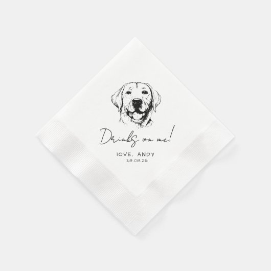 Hand Drawn labrador retrieve Drinks on me Cocktail 縁ありカクテルナプキン (角)