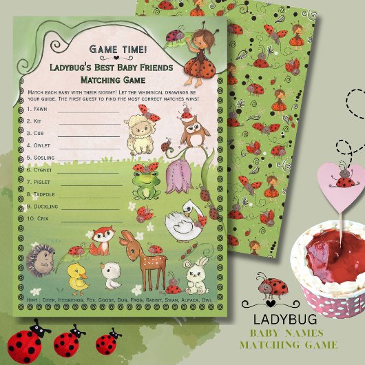 Hand-Drawn Ladybug & Friends Baby Animal Matching  招待状