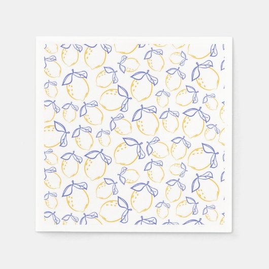 Hand Drawn Lemon Pattern Napkins スタンダードカクテルナプキン (正面)