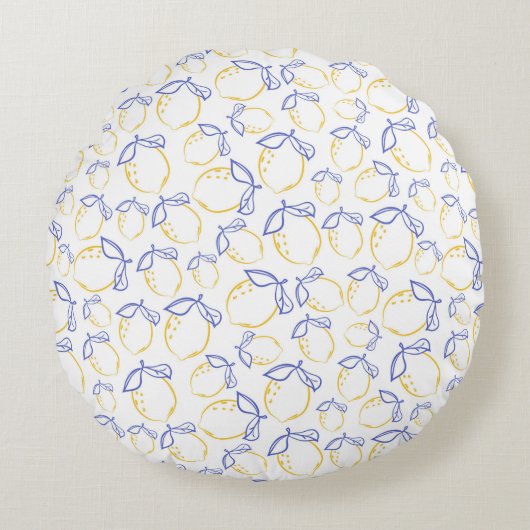 Hand Drawn Lemon Pattern Round Pillow ラウンドクッション (正面)