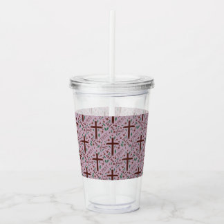 Hand-drawn Lenten Cross and Roses Clear Tumbler アクリルタンブラー