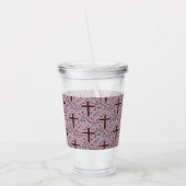 Hand-drawn Lenten Cross and Roses Clear Tumbler アクリルタンブラー (左)