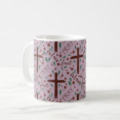 Hand-drawn Lenten Cross and Roses Mug コーヒーマグカップ (正面左)