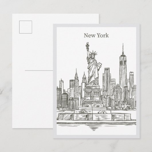 Hand drawn Liberty Statue New York Landmark ポストカード (正面/裏面)