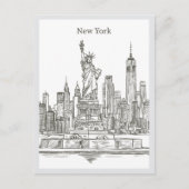 Hand drawn Liberty Statue New York Landmark ポストカード (正面)