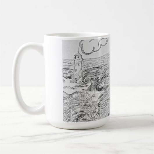 Hand drawn light House on mug コーヒーマグカップ (左)