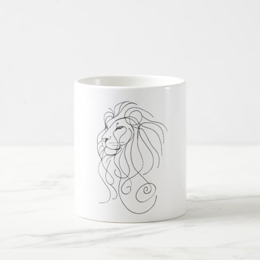 Hand Drawn Lion - Minimalist Line Art コーヒーマグカップ (中央)