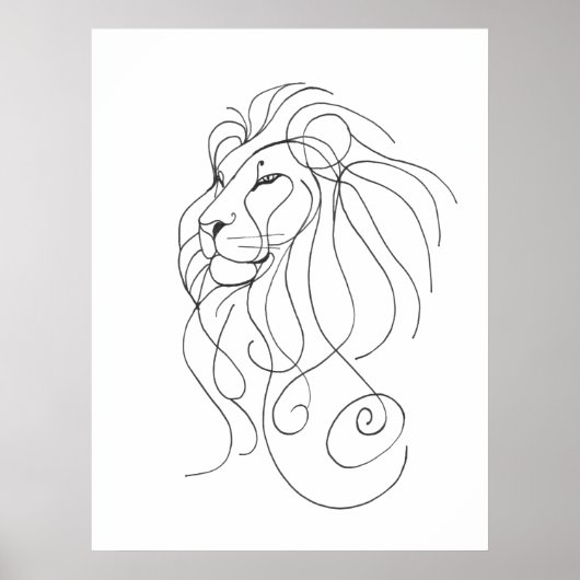 Hand Drawn Lion - Minimalist Line Art ポスター (正面)