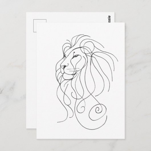 Hand Drawn Lion - Minimalist Line Art ポストカード (正面/裏面)