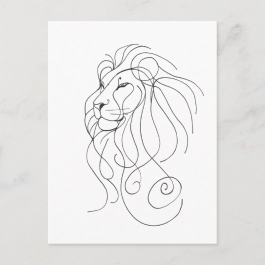 Hand Drawn Lion - Minimalist Line Art ポストカード (正面)