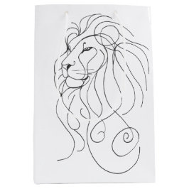 Hand Drawn Lion - Minimalist Line Art ミディアムペーパーバッグ