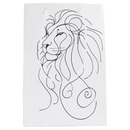 Hand Drawn Lion - Minimalist Line Art ミディアムペーパーバッグ (正面)